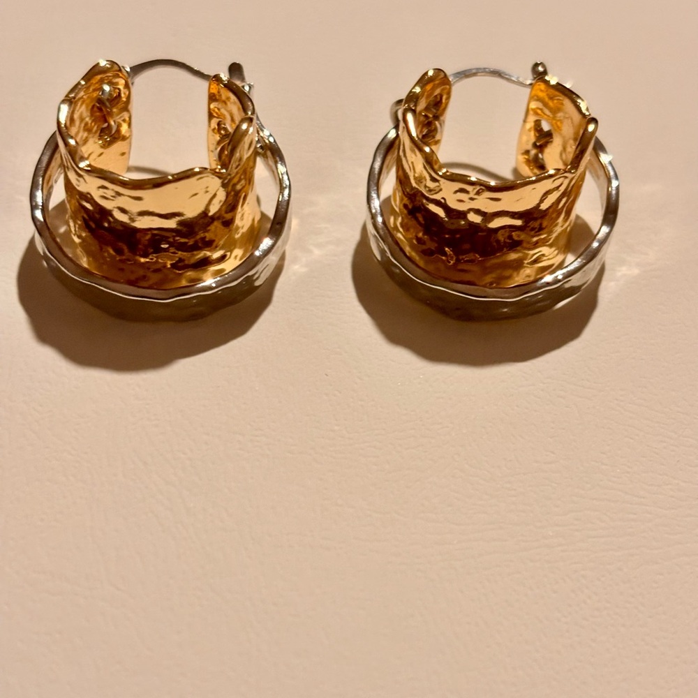 Gold & Silver Textured Hoop Earrings - Women Jewelry